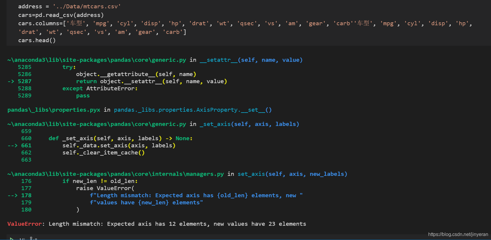 Python报错:ValueError: Length mismatch: Expected axis has 12 elements ...