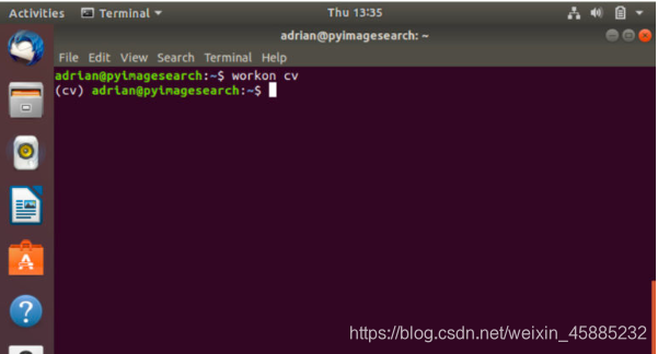 图2:如果(cv)在bash提示的开头看到,则表明您的虚拟环境处于活动状态,并且正在“内部”工作。现在,您可以使用正确的Python绑定安全地安装OpenCV。
