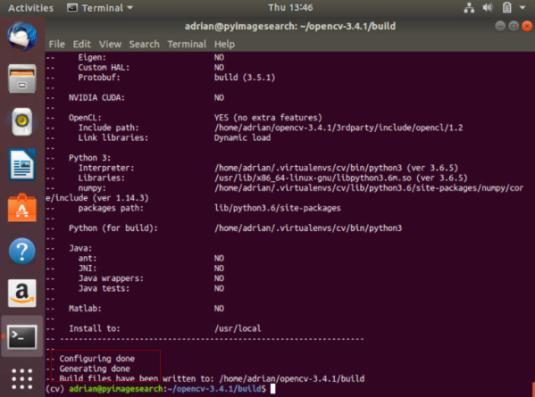 图3：要为Ubuntu 18.04编译OpenCV，我们使用CMake。CMake工具将在编译之前配置设置。