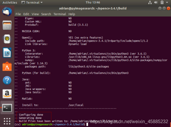 图3:要为Ubuntu 18.04编译OpenCV,我们使用CMake。CMake工具将在编译之前配置设置。