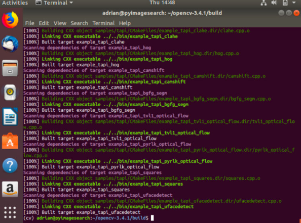 图4：要在Ubuntu 18.04上使用Python 3编译OpenCV，我们使用make。使用make从源代码编译OpenCV，它比使用软件包管理器来安装OpenCV更为可取。