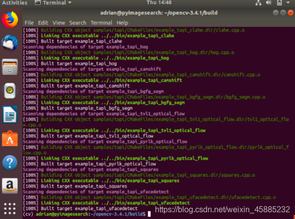 图4:要在Ubuntu 18.04上使用Python 3编译OpenCV,我们使用make。使用make从源代码编译OpenCV,它比使用软件包管理器来安装OpenCV更为可取。
