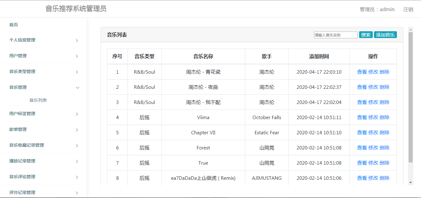 管理员音乐管理页面