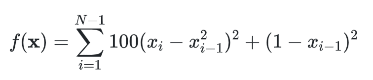 [ f(\mathbf{x}) = \sum_{i=1}^{N-1} 100 (x_i - x_{i-1}2)2 + (1 - x_{i-1})^2 ]