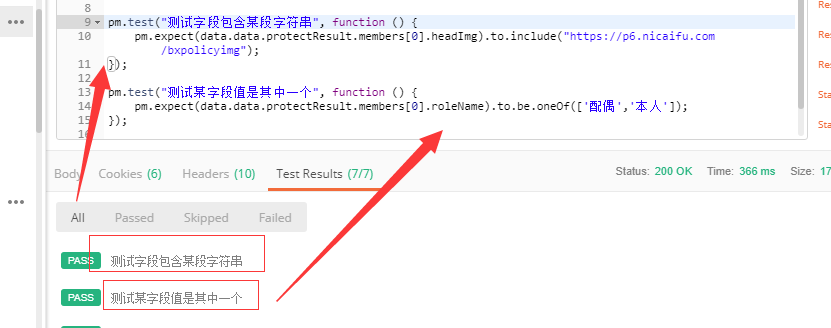 Postman's test contains strings and test fields are one of them ...