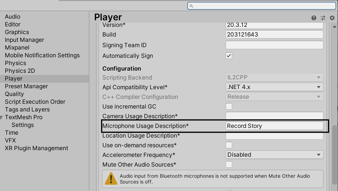 [unity]自带的录音功能Microphone 在iOS 和 android设置上使用 及 注意事项_unity 麦克风录音 ios设置