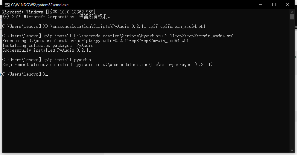 Error when installing pyaudio package in python: Failed building wheel ...