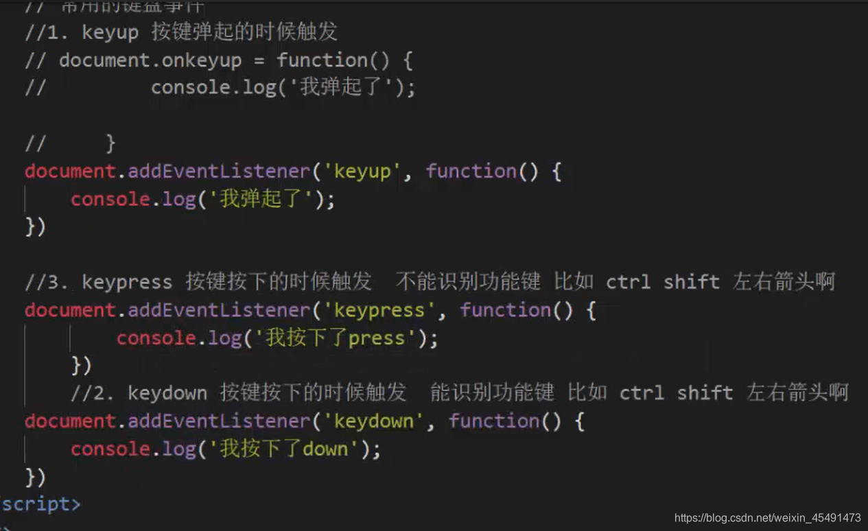 键盘事件的示例: