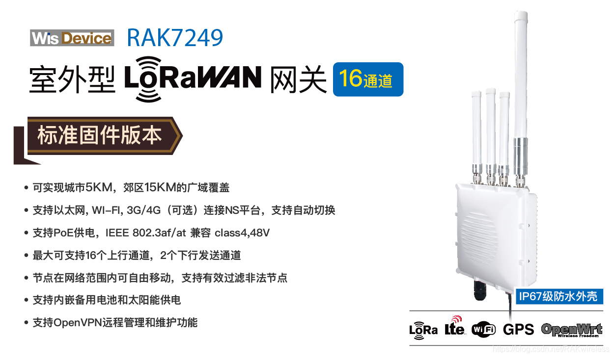 RAK瑞科慧联的室外型LoRaWAN网关RAK7249支持OpenVPN