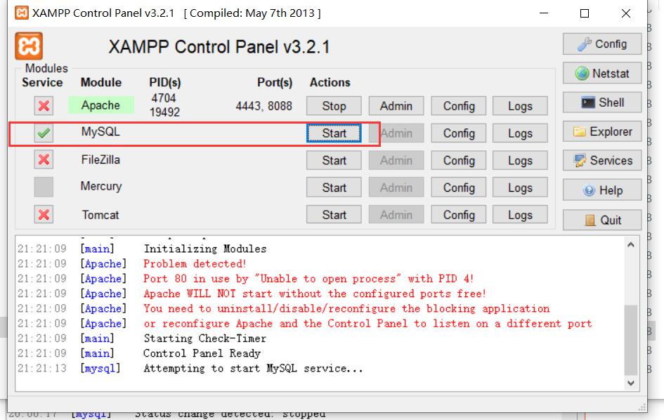 XAMPP中MySQL无法启动及Attempting to start MySQL service...问题解决方案-CSDN博客