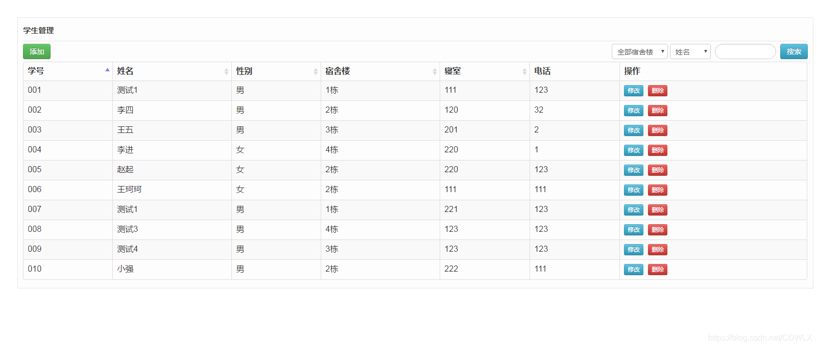 学生管理页面