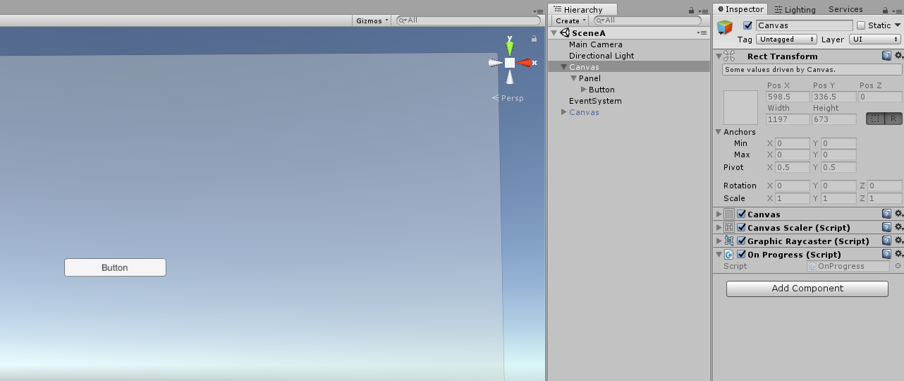 SceneA场景的设置及脚本挂载