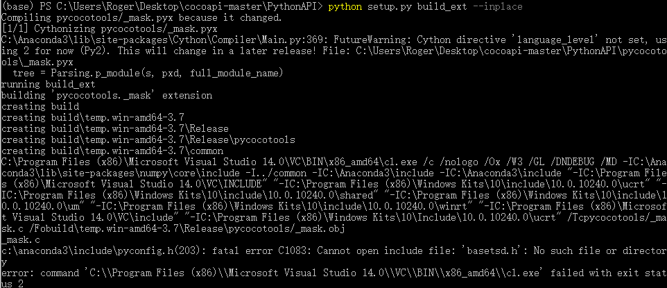 Fixing clexe Exit Status 2 Errors in Pythons Windows Point Cloud Library Setup - Windows pycocotoolsVC\BIN\x86_amd64\cl.exe failed with exit