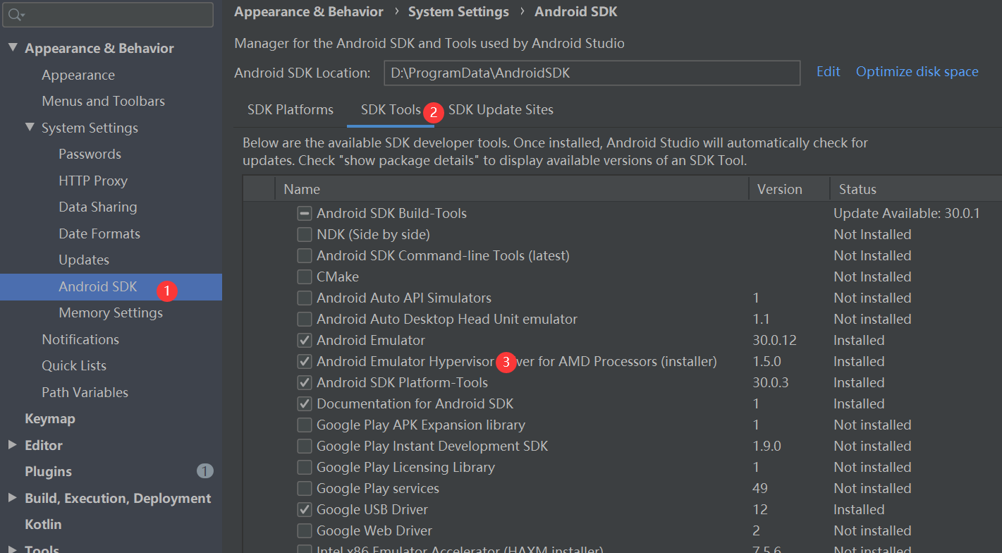 amd processor android studio sdk manager