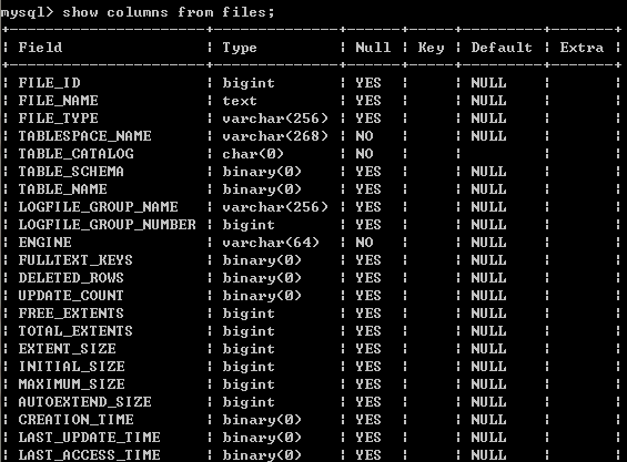 files中的部分字段信息。如第一个FILE_ID即为一个字段。