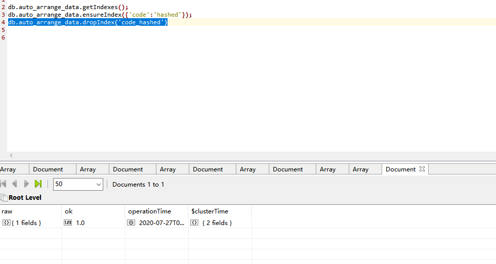 mongodb查询索引、创建哈希索引、删除哈希索引