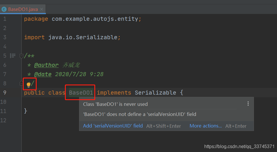 java implements Serializable 怎么生成serialversionUID(idea版)_idea java ...