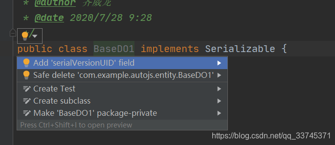 java implements Serializable 怎么生成serialversionUID(idea版)_idea java ...