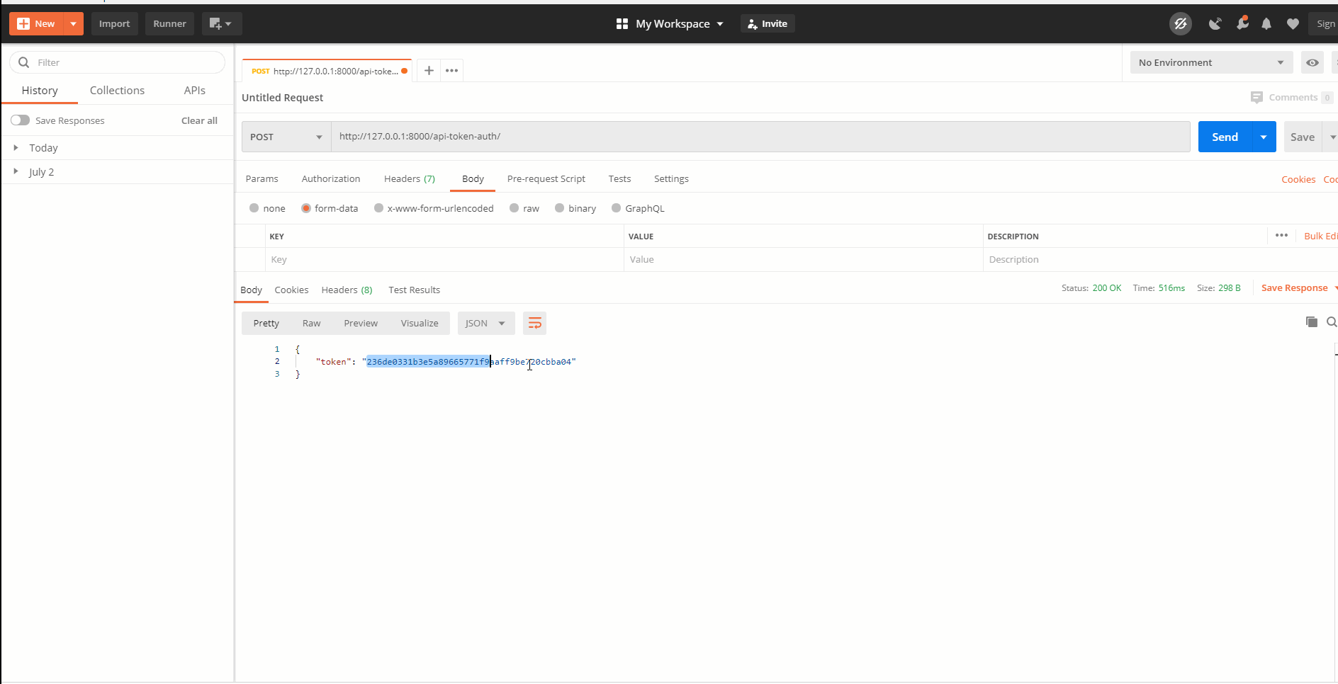 django login register token send