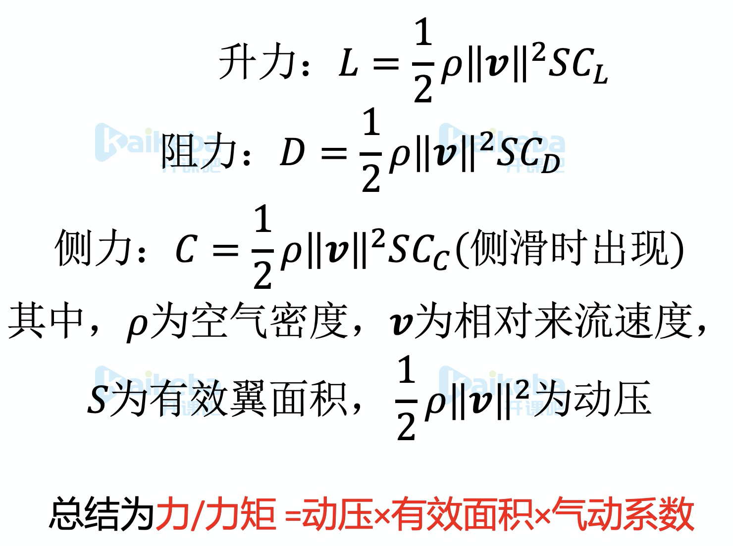 力的公式气动性能:飞机,导弹在飞行状态下所受到的升力,阻力,力的