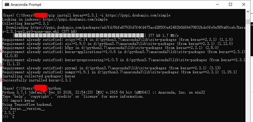 使用anaconda prompt安装TensorFlow与Keras