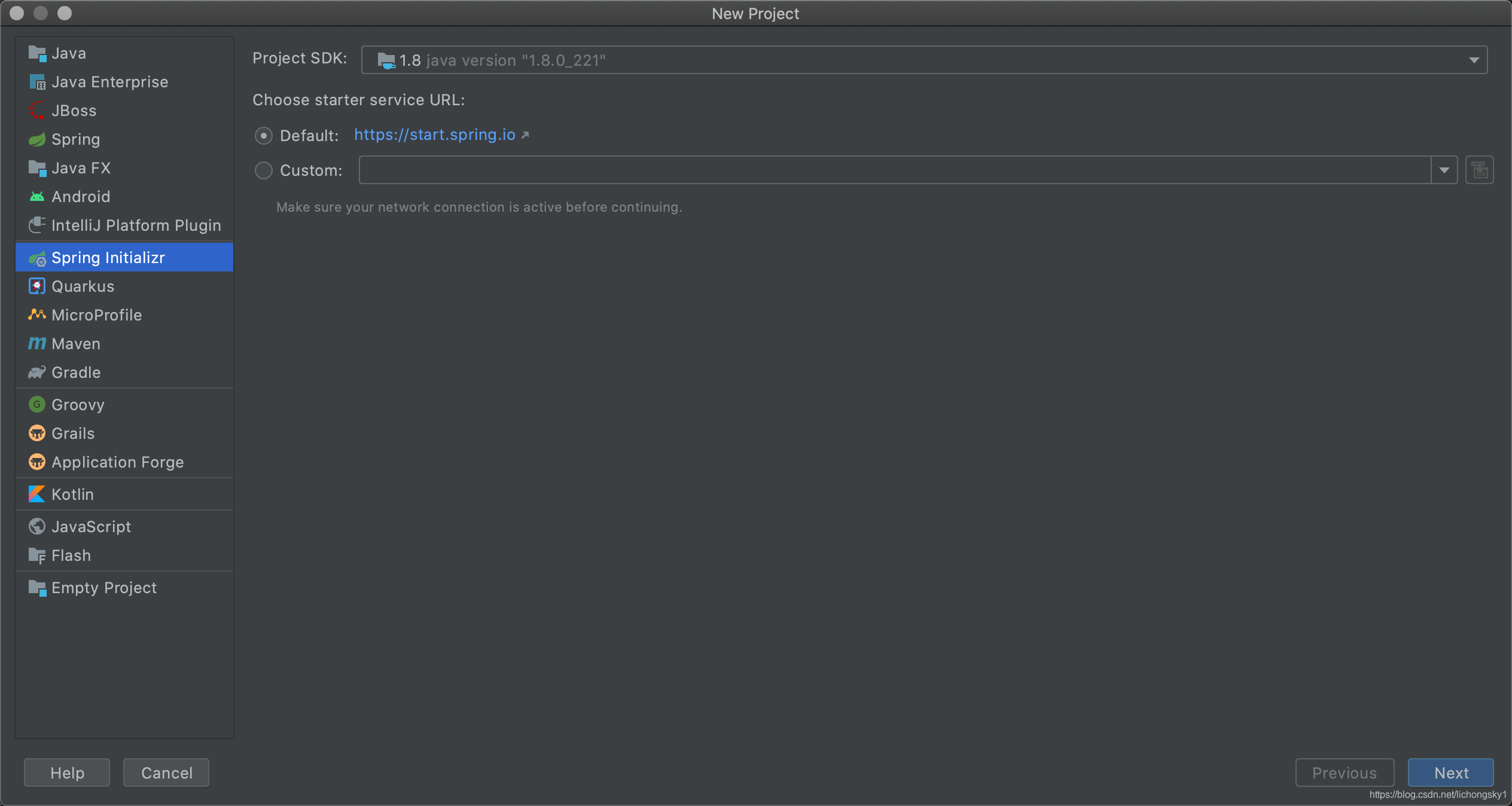 file->new->project