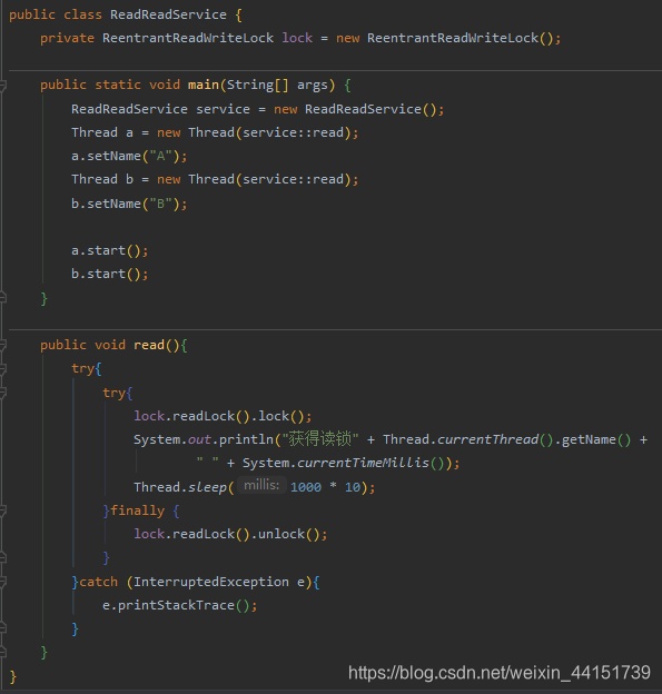 [外链图片转存失败,源站可能有防盗链机制,建议将图片保存下来直接上传(img-iOTb2iKB-1596209249231)(D:\笔记\博客\images\java\多线程\ReadReadService.png)]