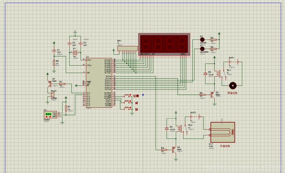 基于51单片机的温度监测控制系统仿真程序原理图设计