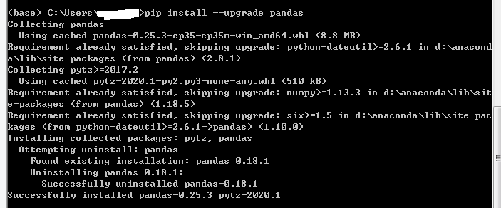 pip --upgrade pandas