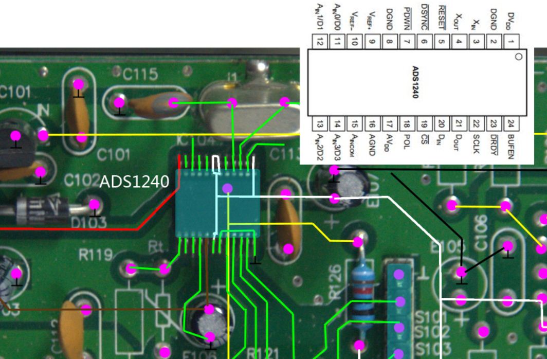 其中绿色和白色线是信号输出线,参照运放opa2277手