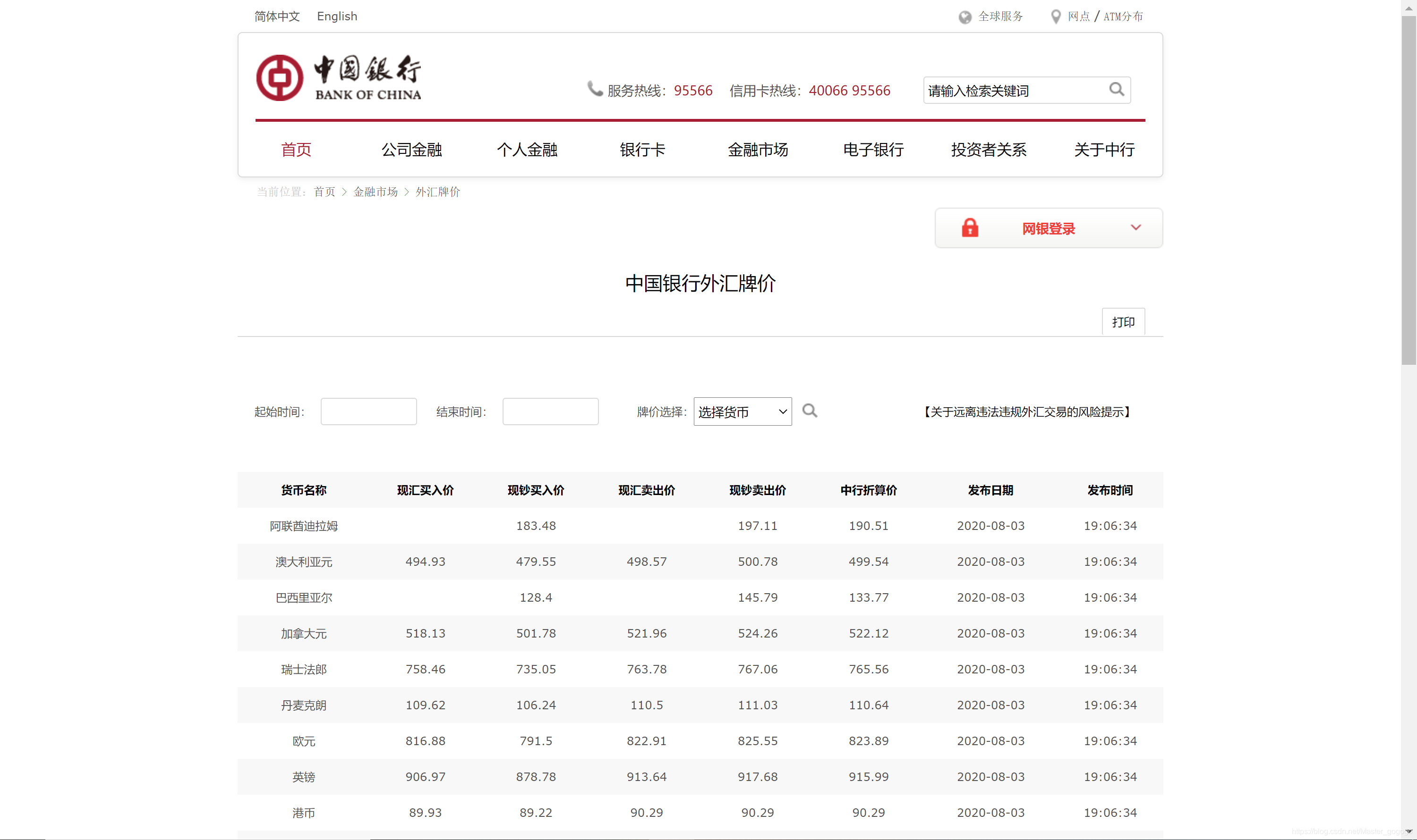 中国银行外汇牌价网站第二页-1