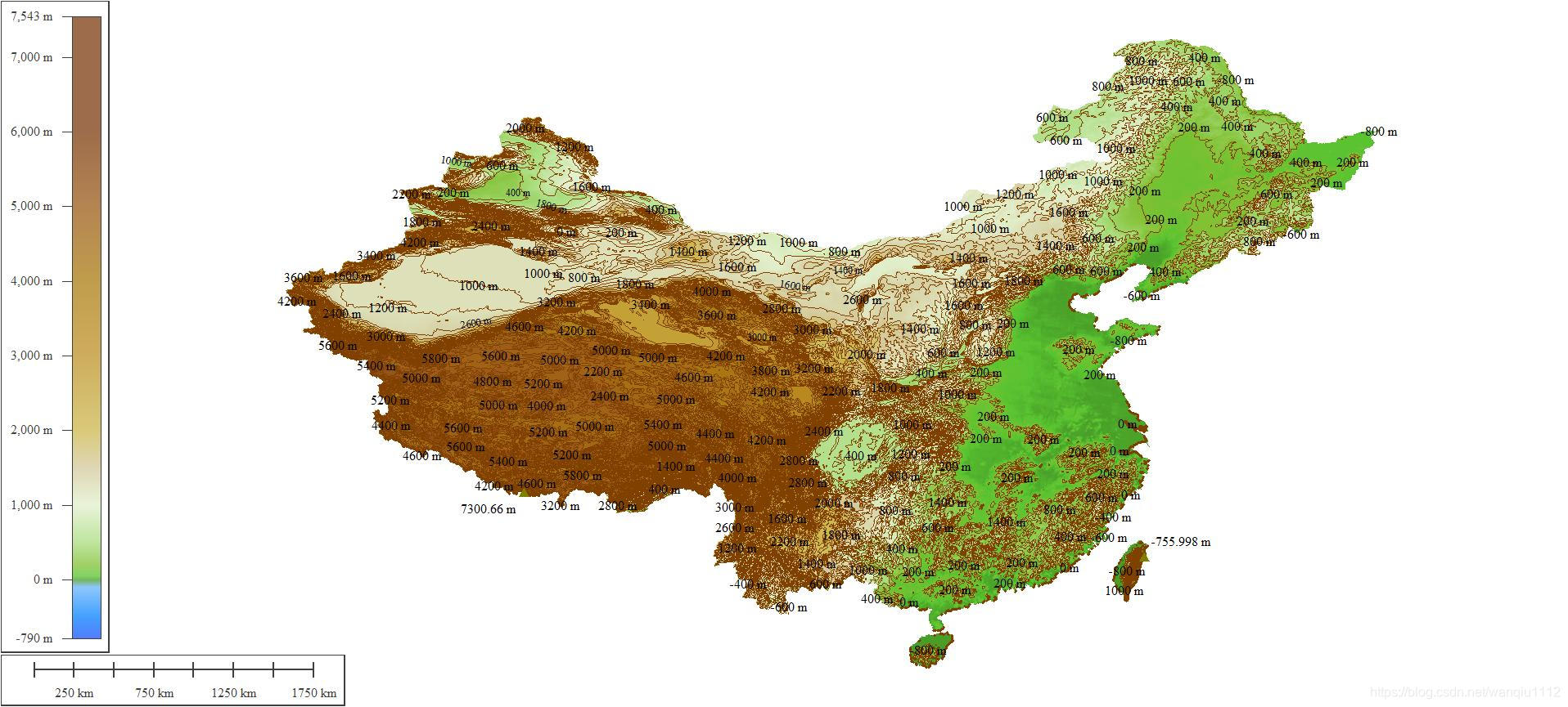 中国等高线地形图