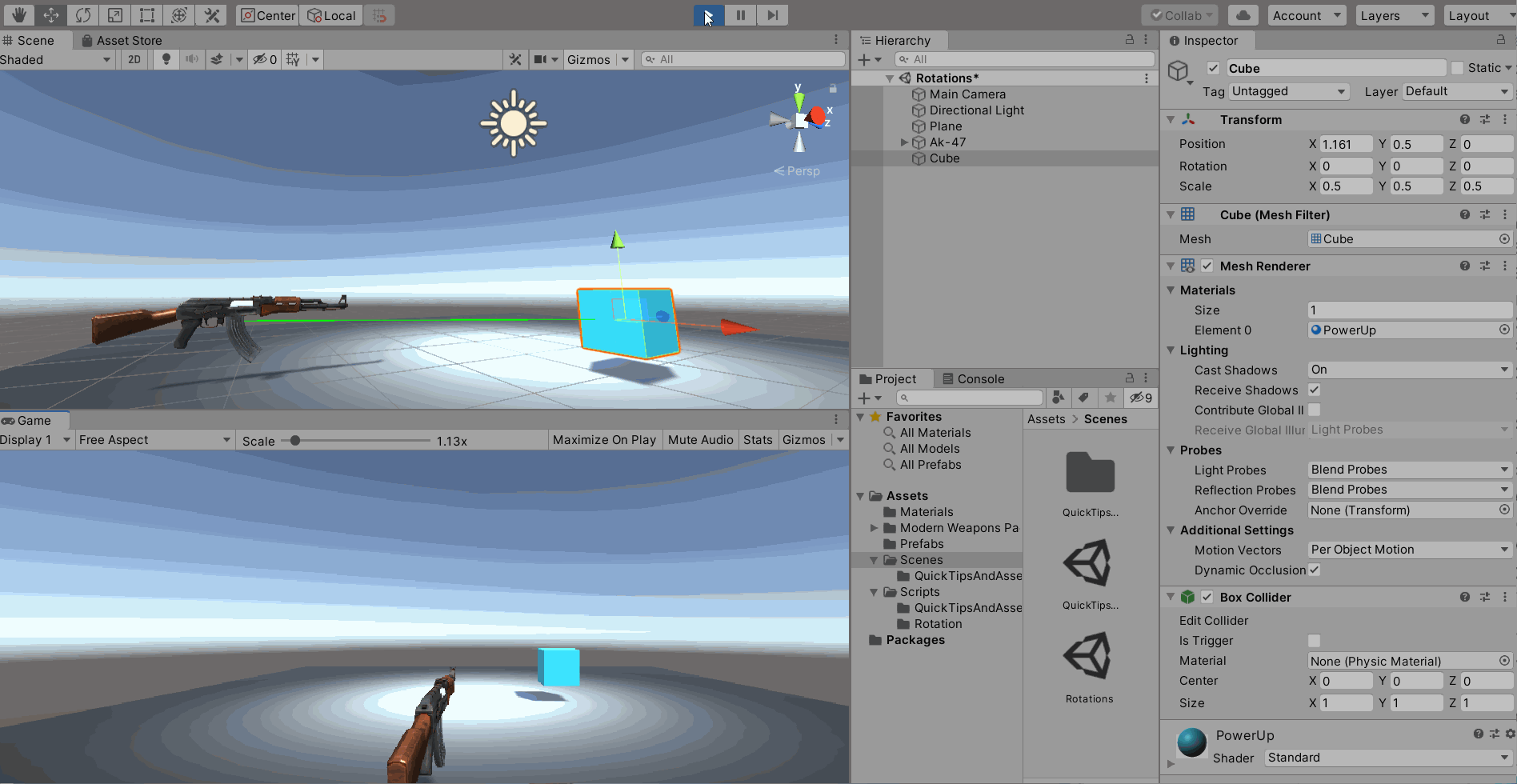 [u3d learning note] unity c# survival guide (2) -- rotations