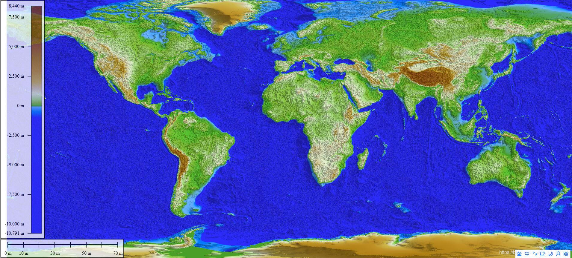 DEM高程数据生成的全球地形图
