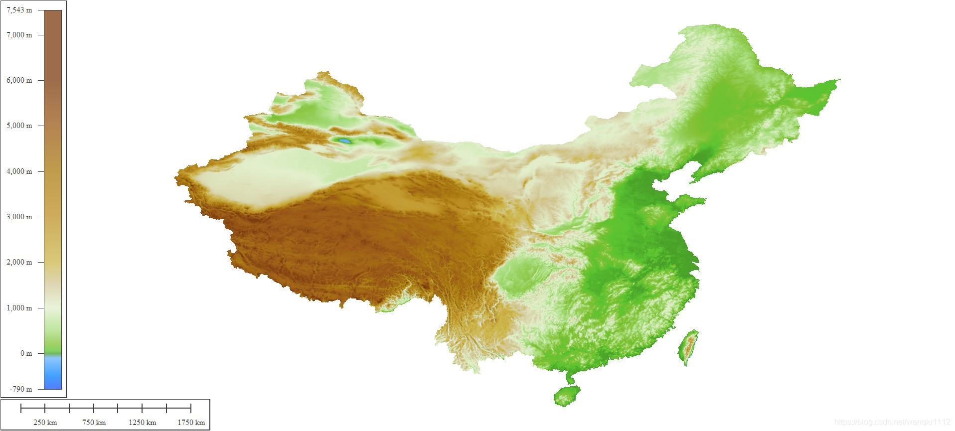 Cropped topographic map of China