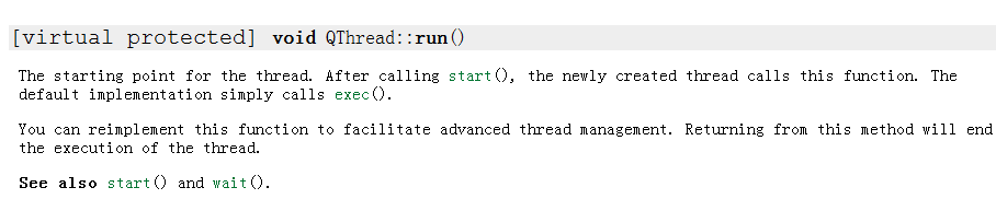 The starting point for the thread. After calling start(), the newly created thread calls this function. The default implementation simply calls exec().