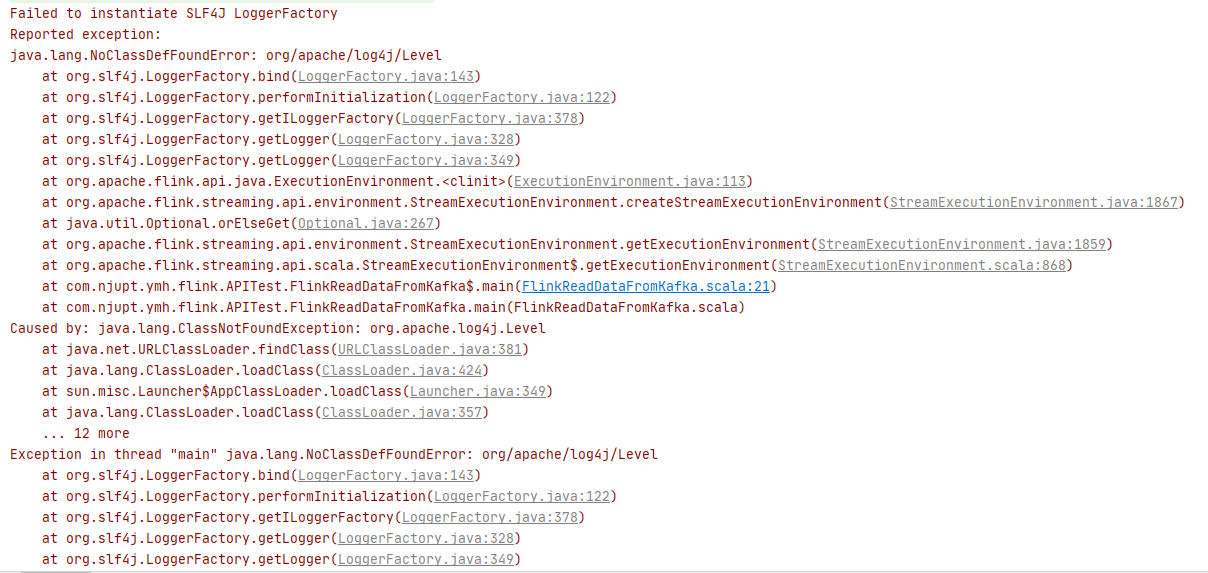 Flink从Kafka0.8中读取数据报Failed to instantiate SLF4J LoggerFactory Reported