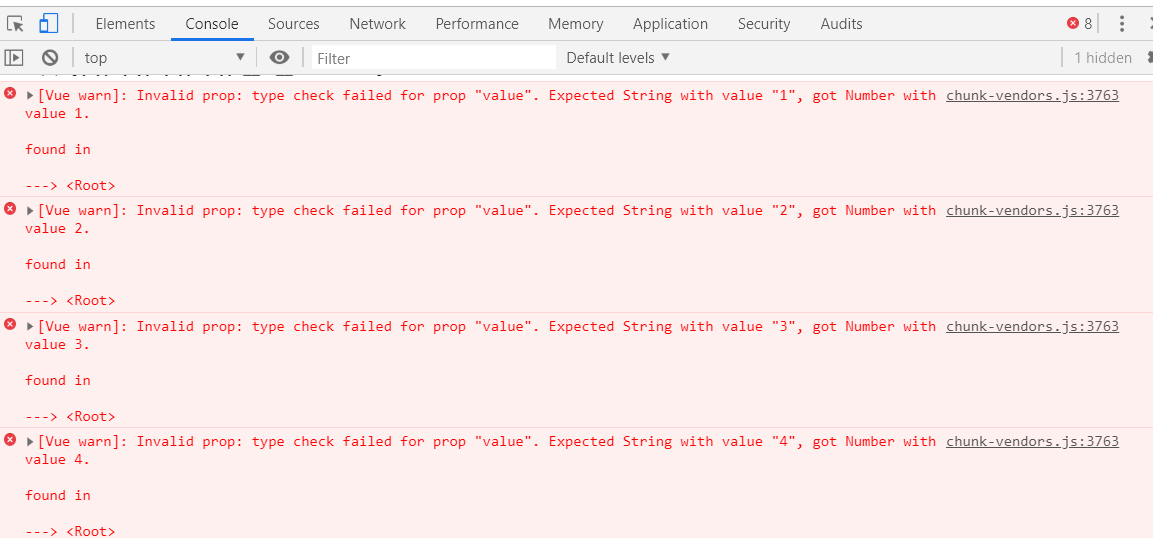 [Vue warn] Invalid prop type check failed for prop “value“. Expected String with value “1“ 解决
