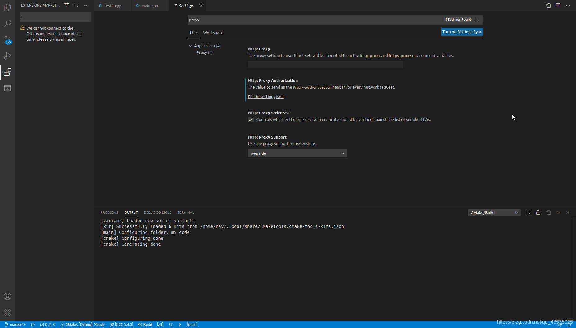 VSCode proxy设置,解决We cannot connect to the Exiensions Marketplace at ...