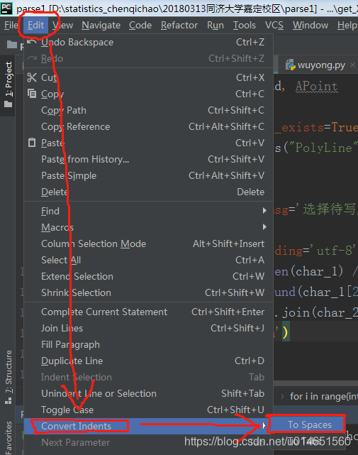 pycharm 解决Inconsistent indentation:mix of tabs and spaces