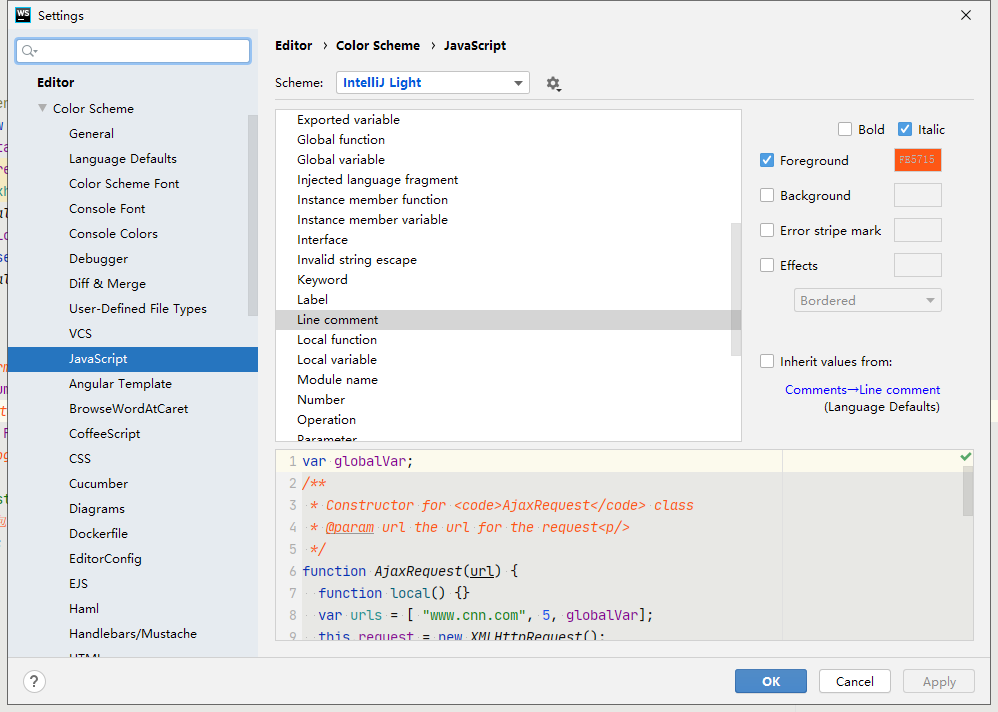 WebStorm修改注释颜色