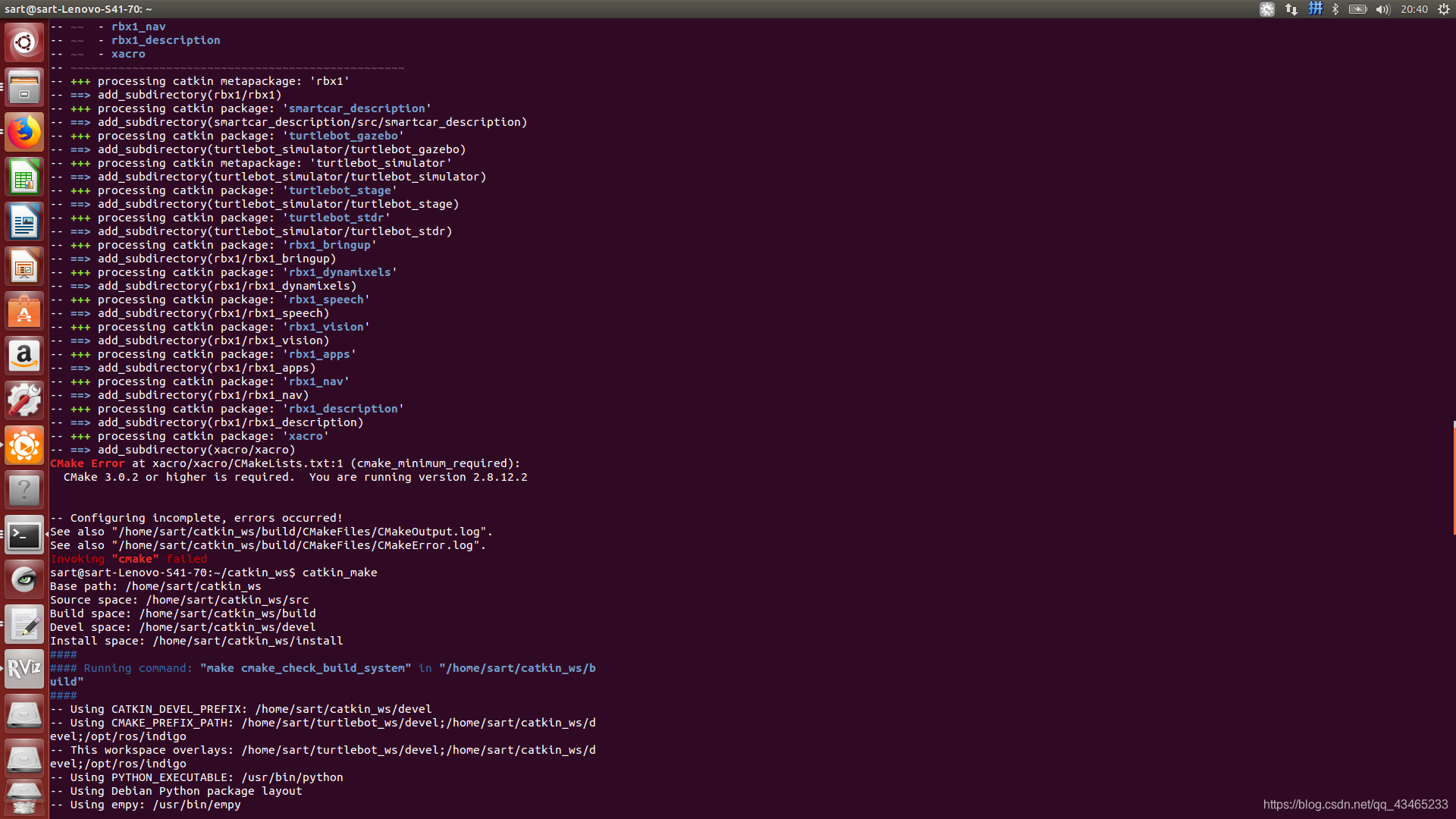 报错的时候根据报错的原因将cmakelist文件下的版本改为2.8.3