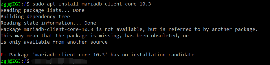 Linux安装mysql客户端时报错：E: Package ‘mariadb-client-core-10.3‘ has no