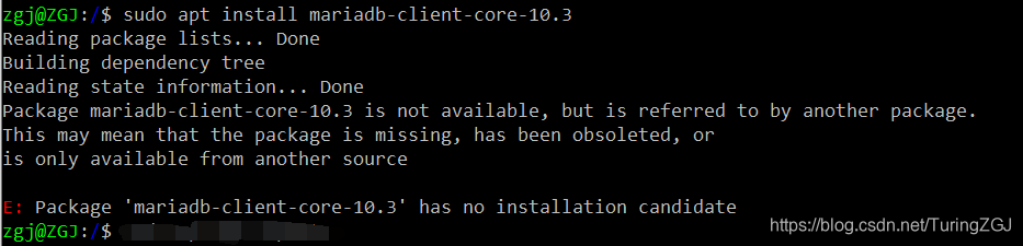 Linux安装mysql客户端时报错：E: Package ‘mariadb-client-core-10.3‘ has no