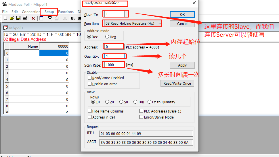 modbus poll illegal data address