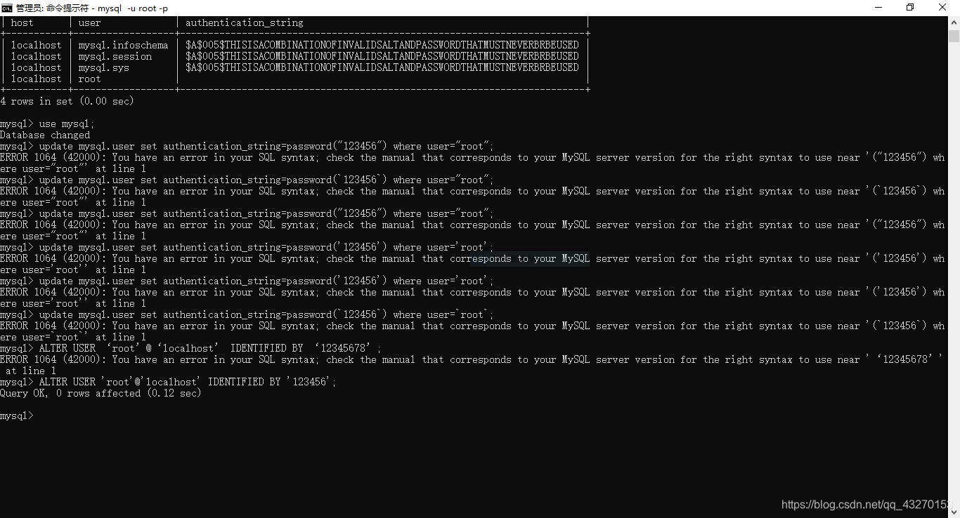 ERROR 1064 (42000): You have an error in your SQL syntax； check the manual that corresponds to your