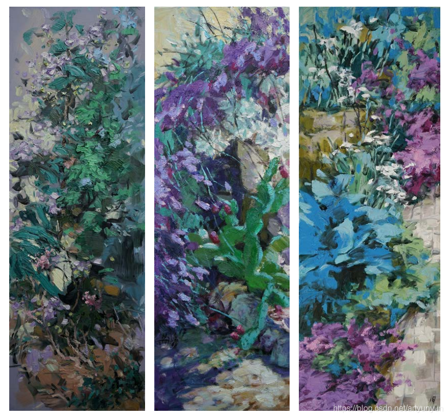 四季百草园 3x40x120cm 油画