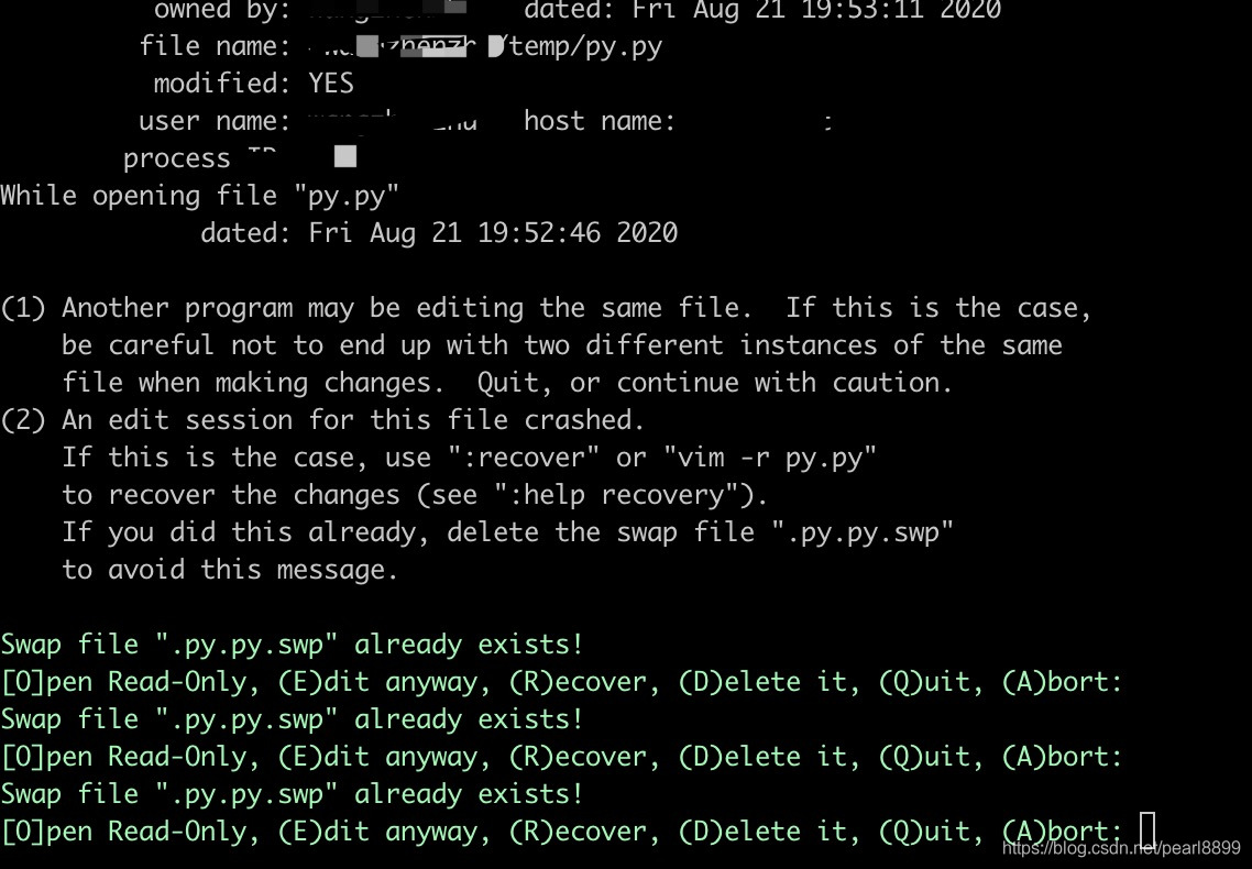 解决 swap file “*.swp”already exists!问题_swap file