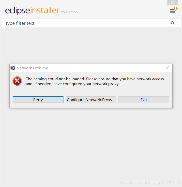 eclipse安装时， 显示网络错误the catalog could not be load.Please insure that you