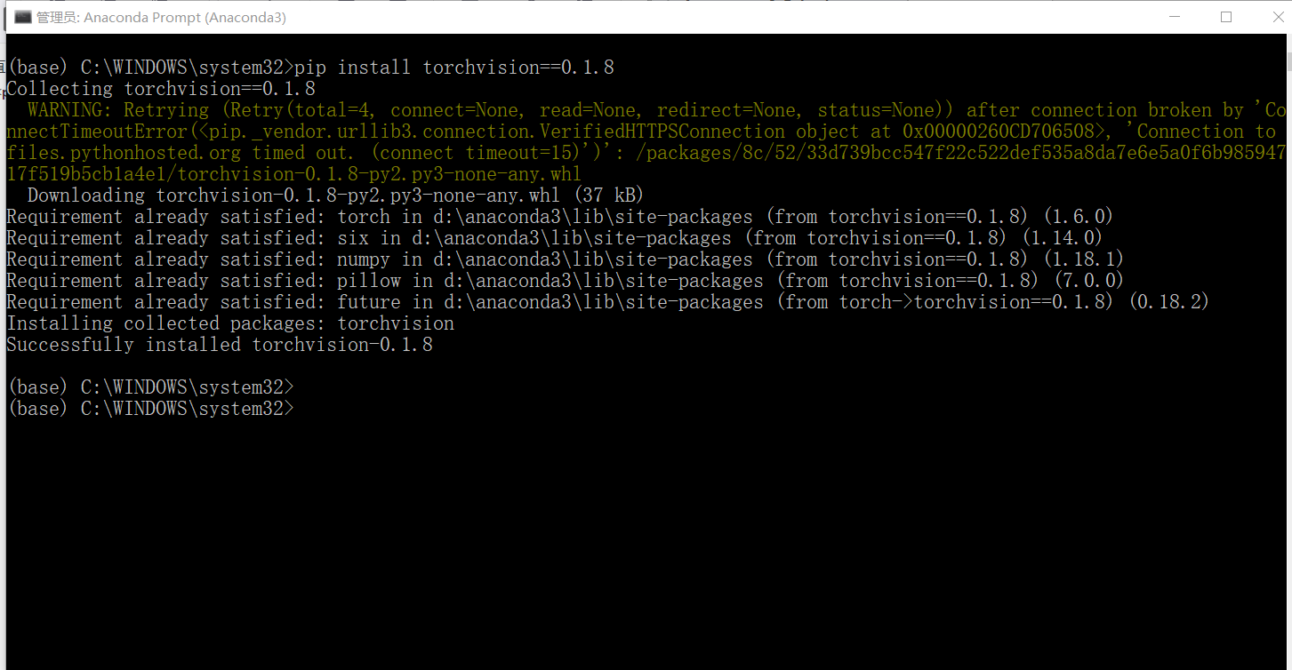 ImportError: No module named torchvision后pip安装出现ERROR: Exception ...